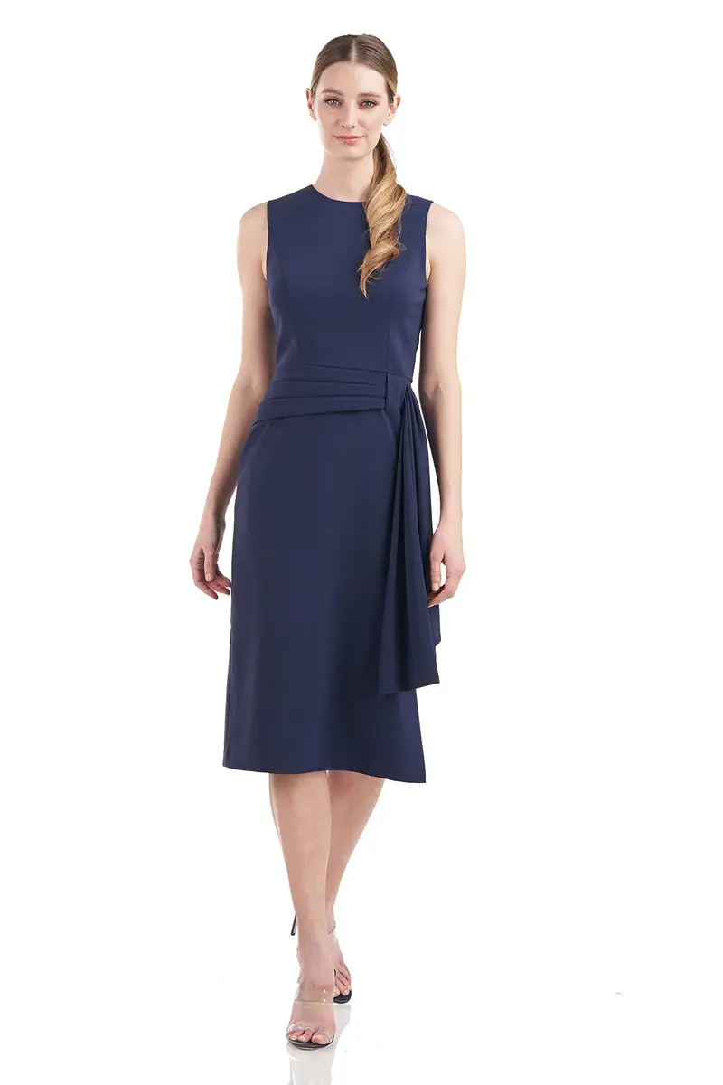 Raven Stretch Crepe Jewel-Neck Midi Dress