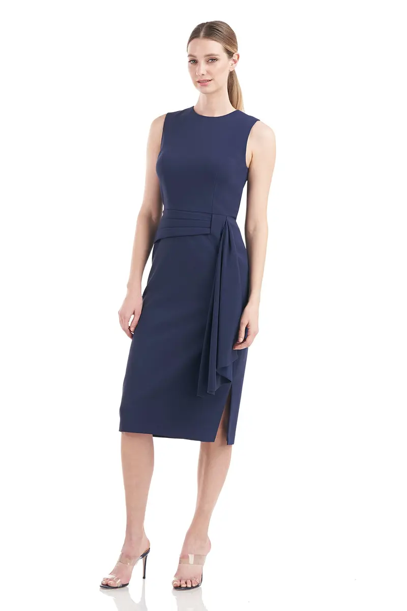 Raven Stretch Crepe Jewel-Neck Midi Dress