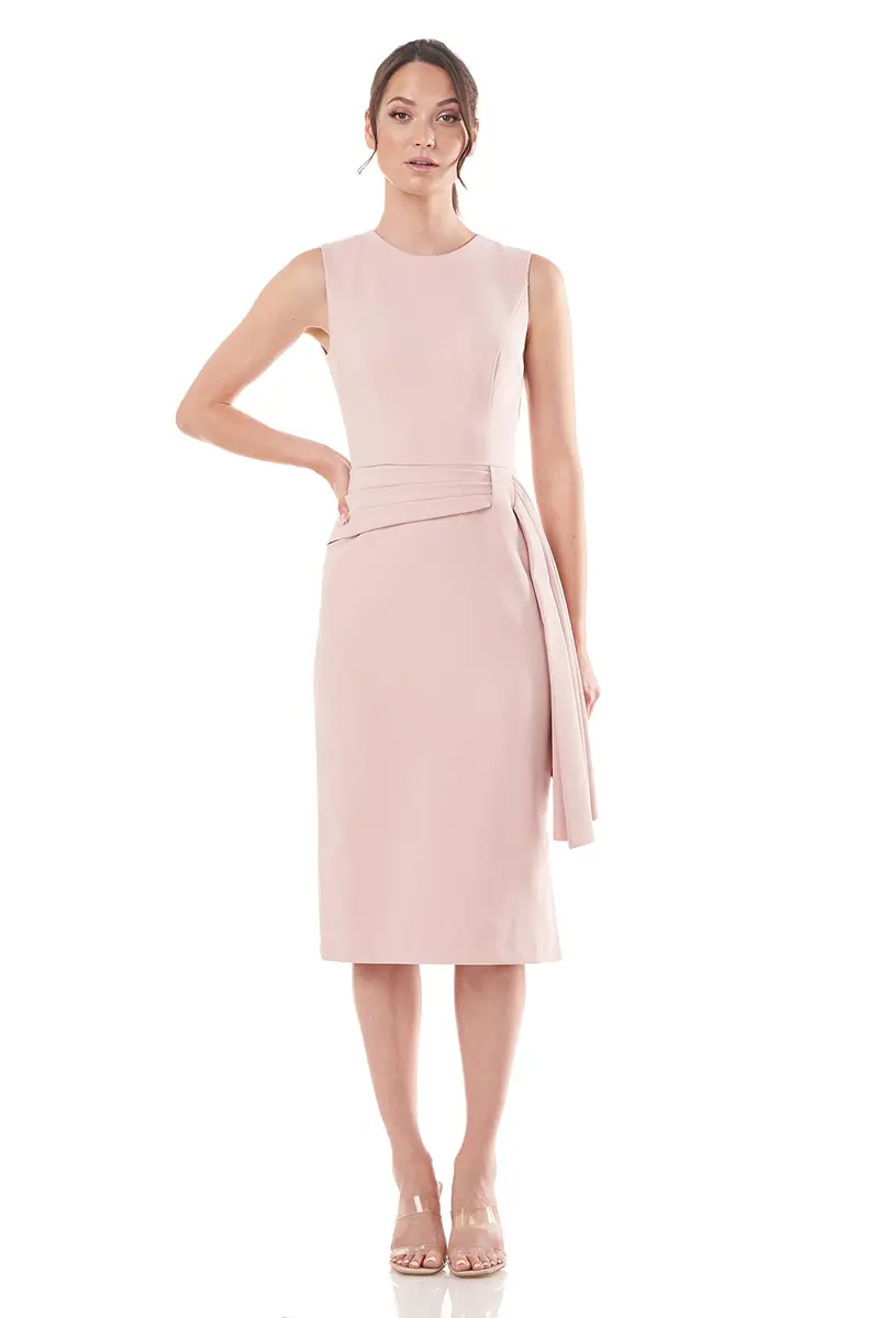 Raven Stretch Crepe Midi Dress with Pleated Sash