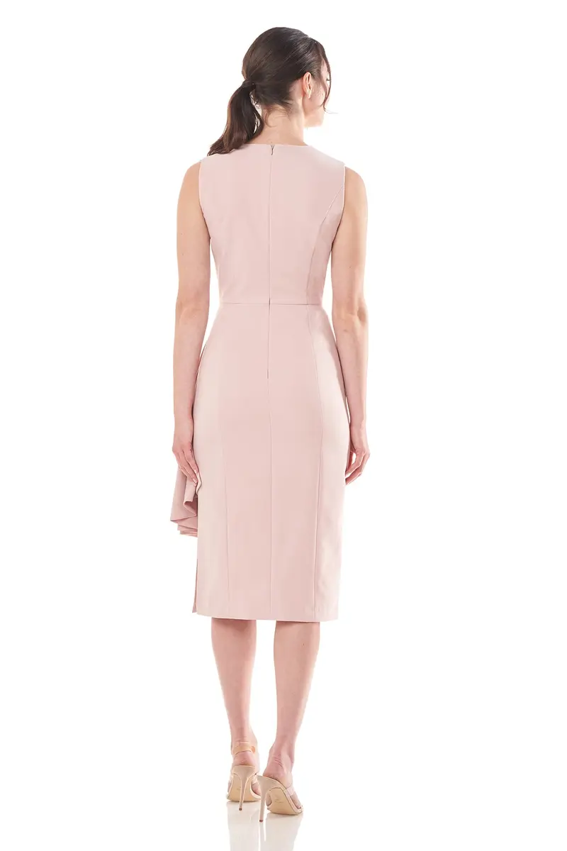 Raven Stretch Crepe Midi Dress with Pleated Sash