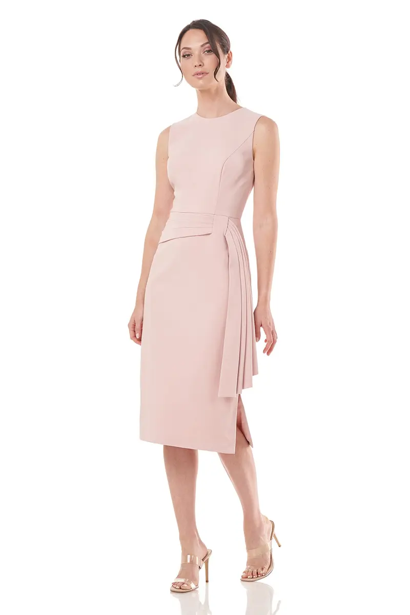 Raven Stretch Crepe Midi Dress with Pleated Sash