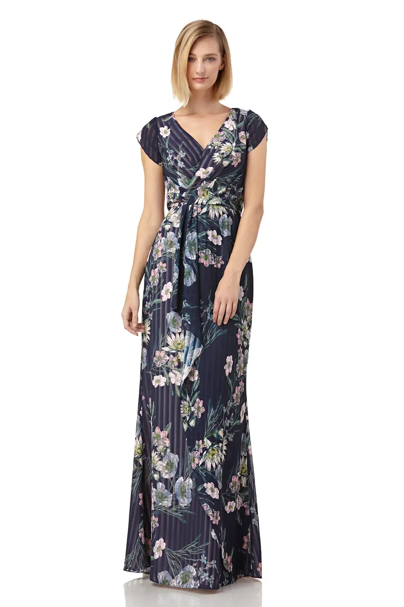 Ricarda Printed Chiffon Blouson Gown with Tulip Sleeves