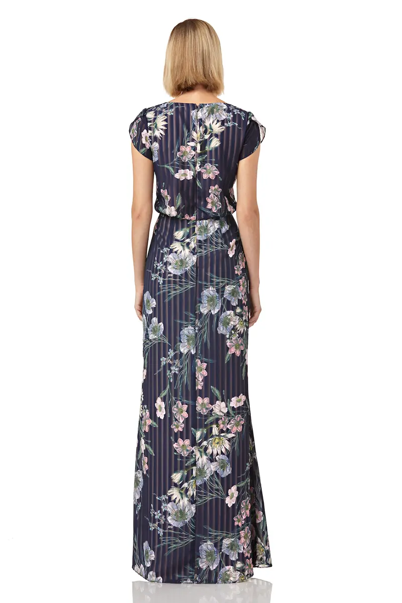 Ricarda Printed Chiffon Blouson Gown with Tulip Sleeves