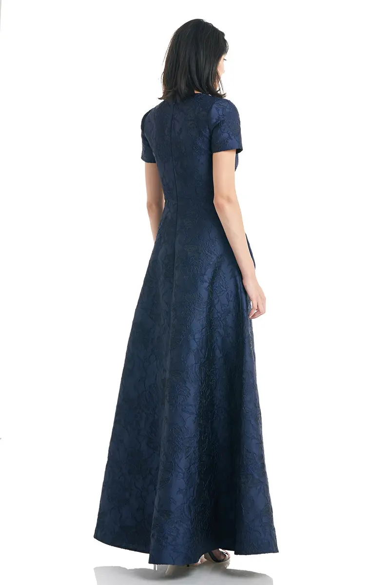 Rochelle V-Neck Textured Jacquard Flared Evening Gown