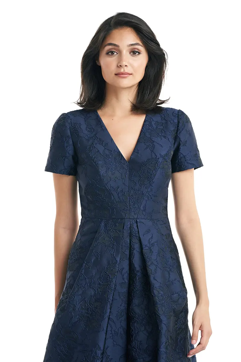 Rochelle V-Neck Textured Jacquard Flared Evening Gown