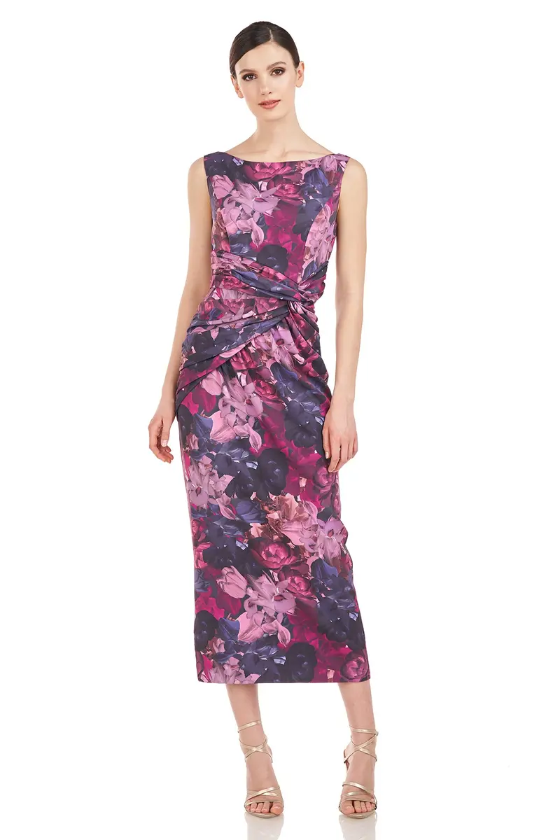 Sabina Twist-Detail Bateau Neck Tea-Length Dress