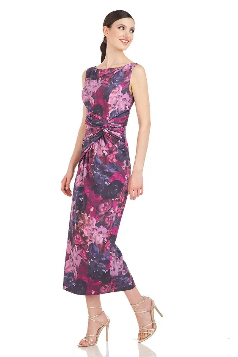 Sabina Twist-Detail Bateau Neck Tea-Length Dress
