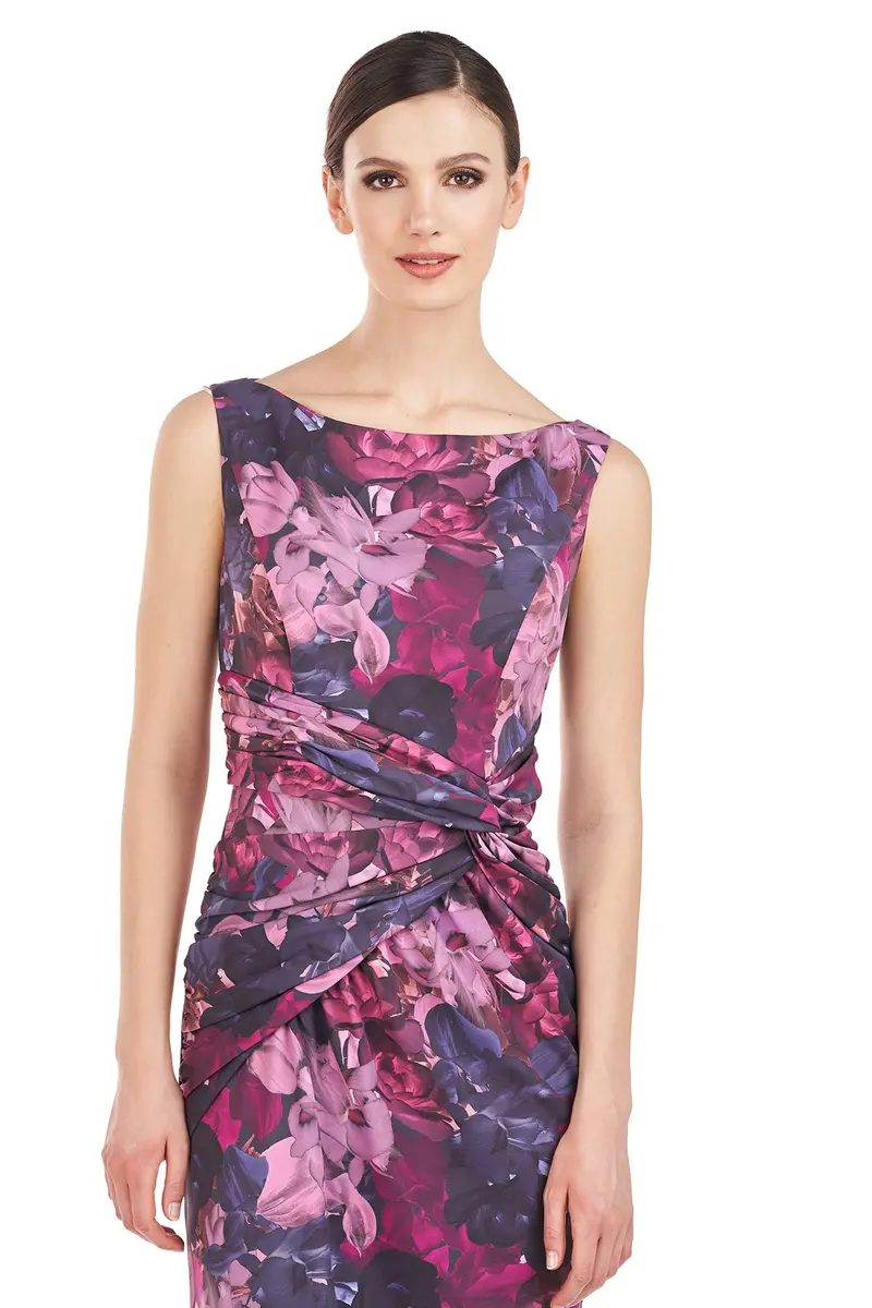 Sabina Twist-Detail Bateau Neck Tea-Length Dress
