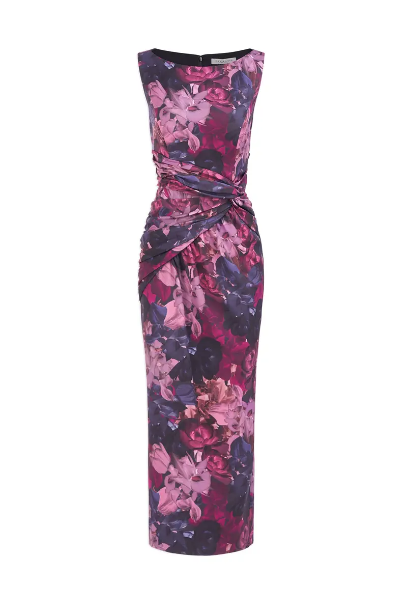 Sabina Twist-Detail Bateau Neck Tea-Length Dress