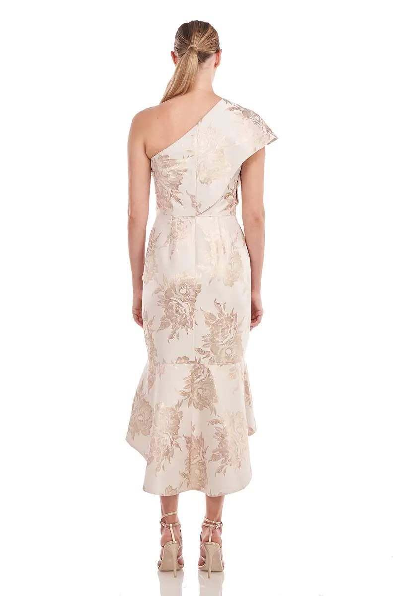 Samara Metallic Rose Jacquard Asymmetric Midi Dress 2