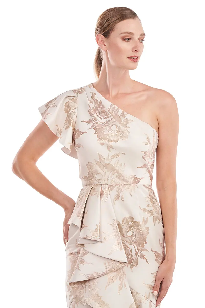 Samara Metallic Rose Jacquard Asymmetric Midi Dress