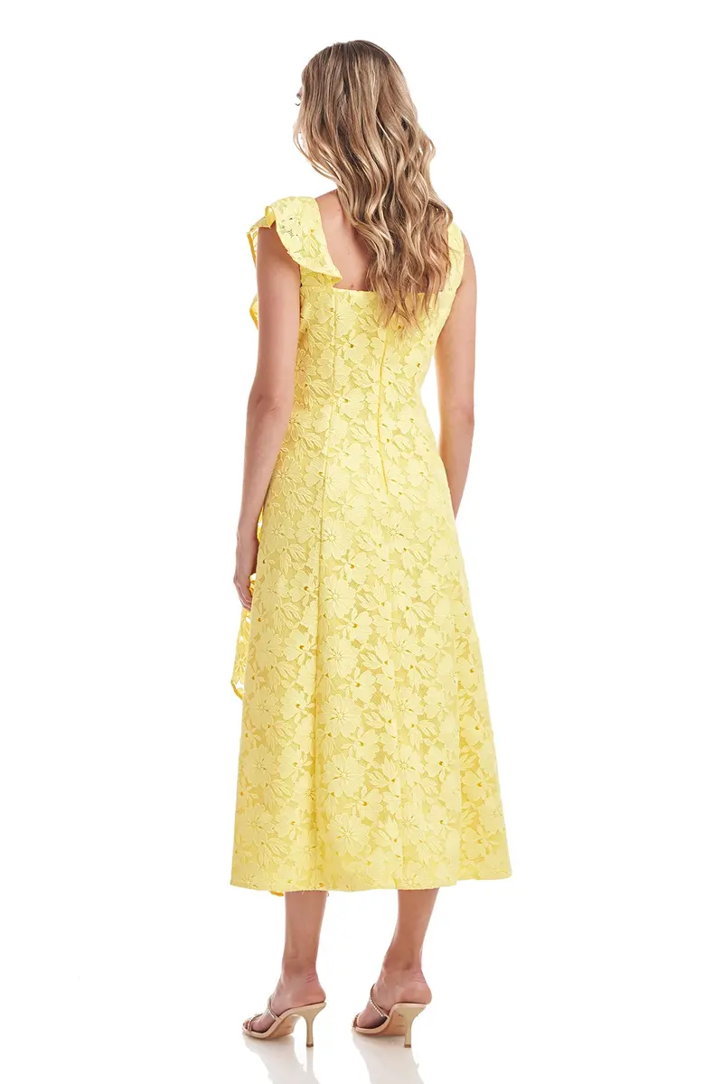 Sammy Square-Neck Floral Lace Fit-and-Flare Tea-Length Dress 2