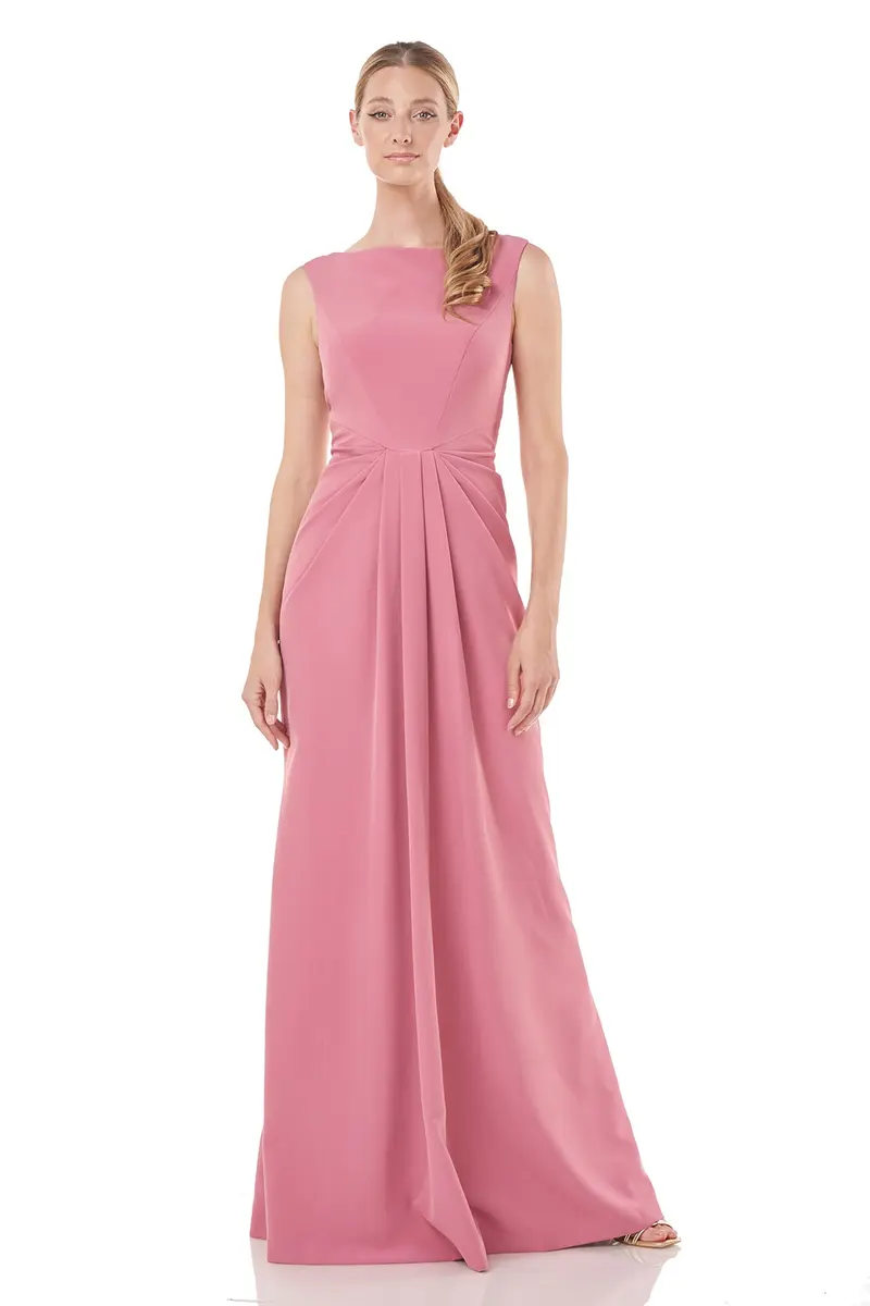 Sansa Bateau Neckline Stretch Crepe Evening Gown