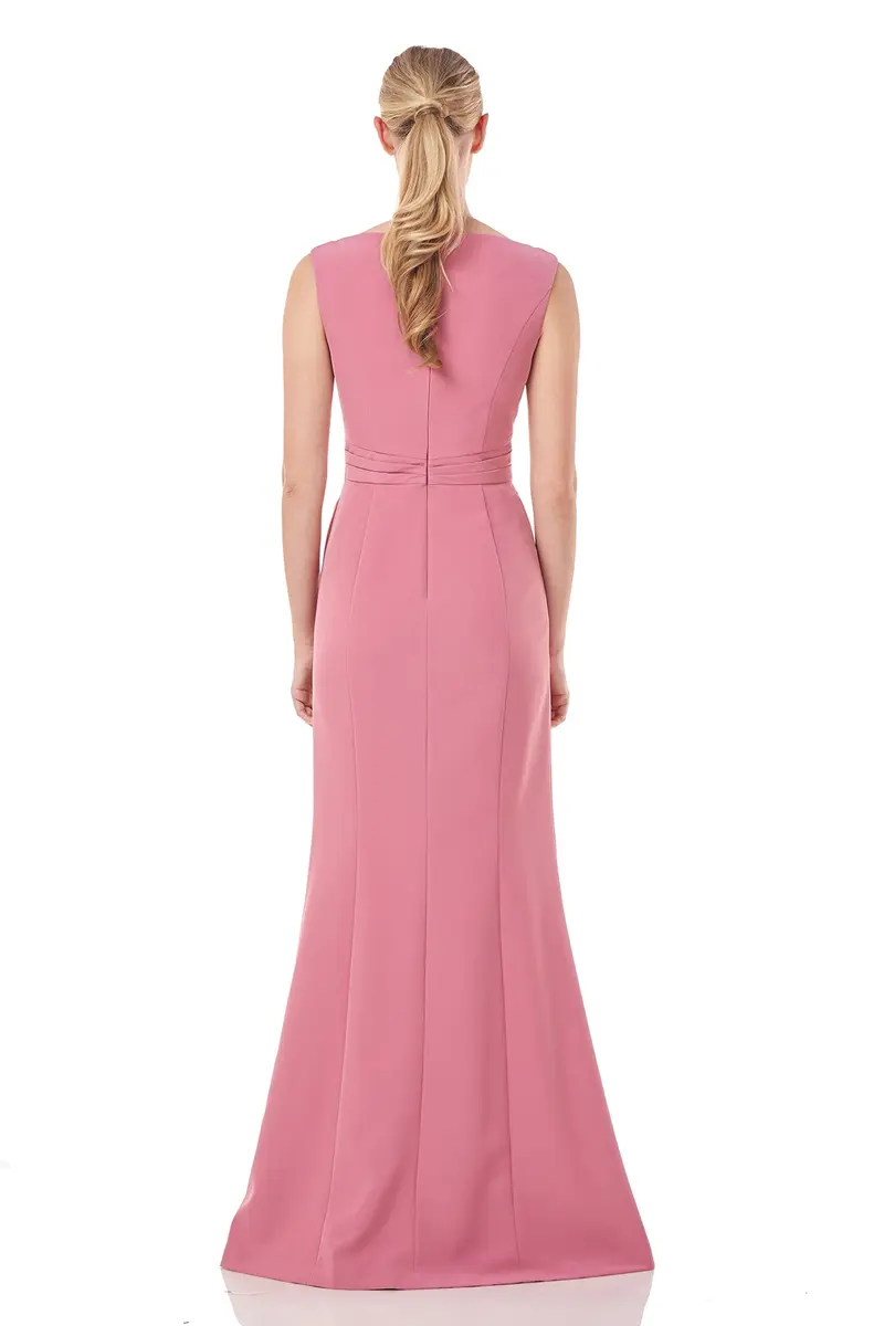 Sansa Bateau Neckline Stretch Crepe Evening Gown