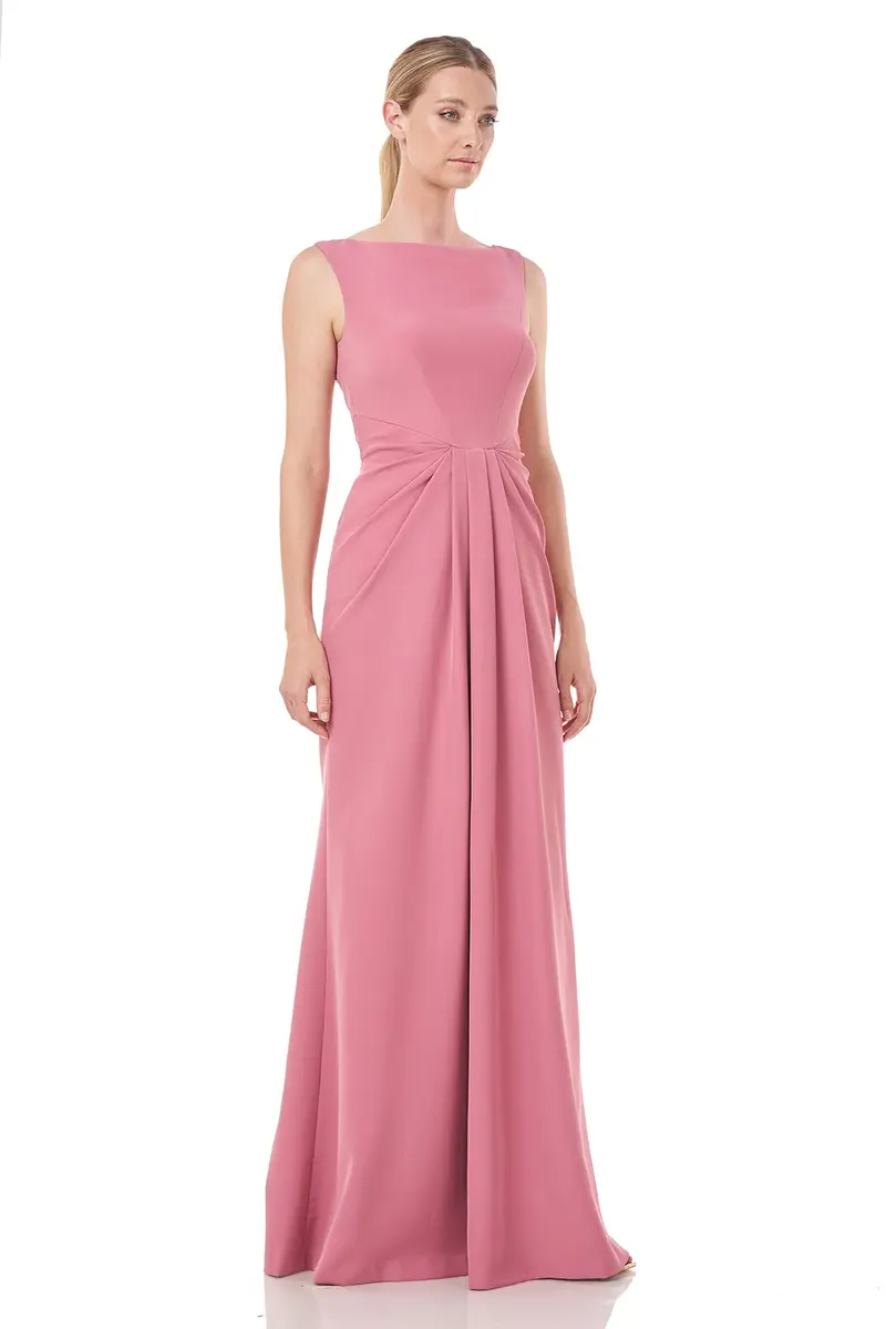 Sansa Bateau Neckline Stretch Crepe Evening Gown