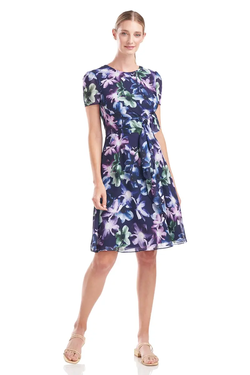 Sara Windflower Ruffle-Trimmed Chiffon Dress