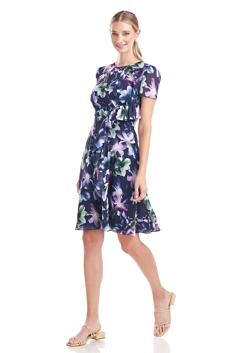 Sara Windflower Ruffle-Trimmed Chiffon Dress