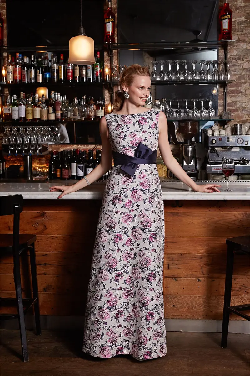 Selena Waist-Bow Flared Evening Gown