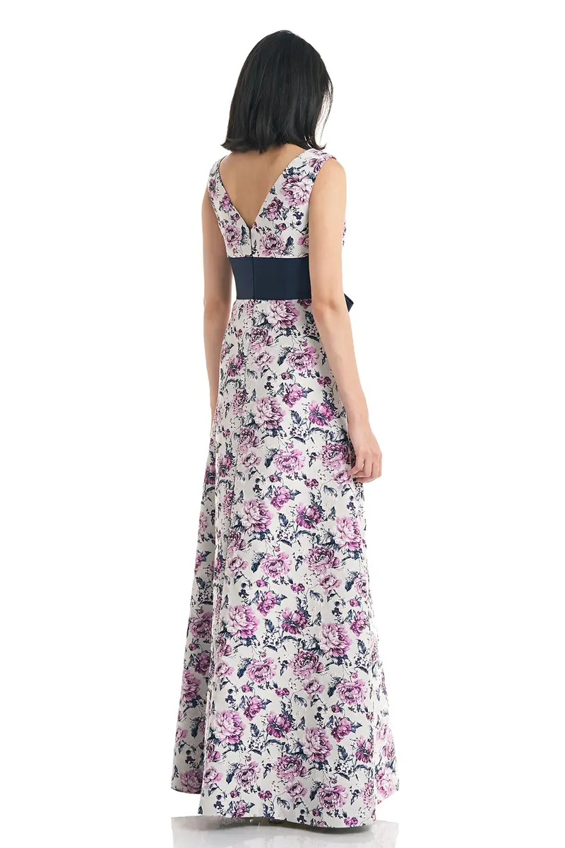Selena Waist-Bow Flared Evening Gown