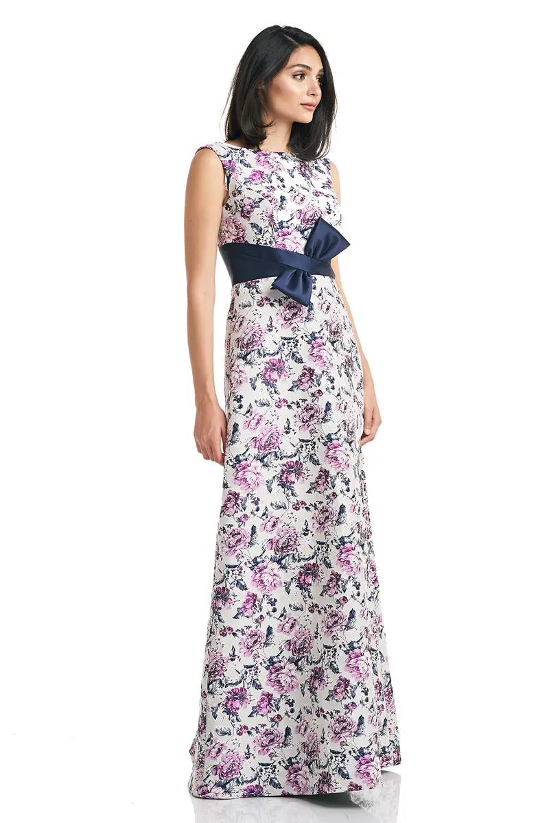 Selena Waist-Bow Flared Evening Gown