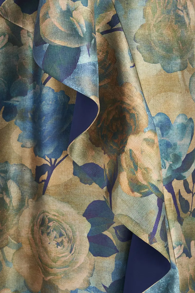 Selene Bateau-Neck Medici Floral Gown with Flared Skirt