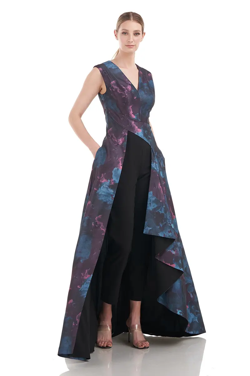 Sidney Two-Tone Jacquard Jumpsuit with Flared Pants