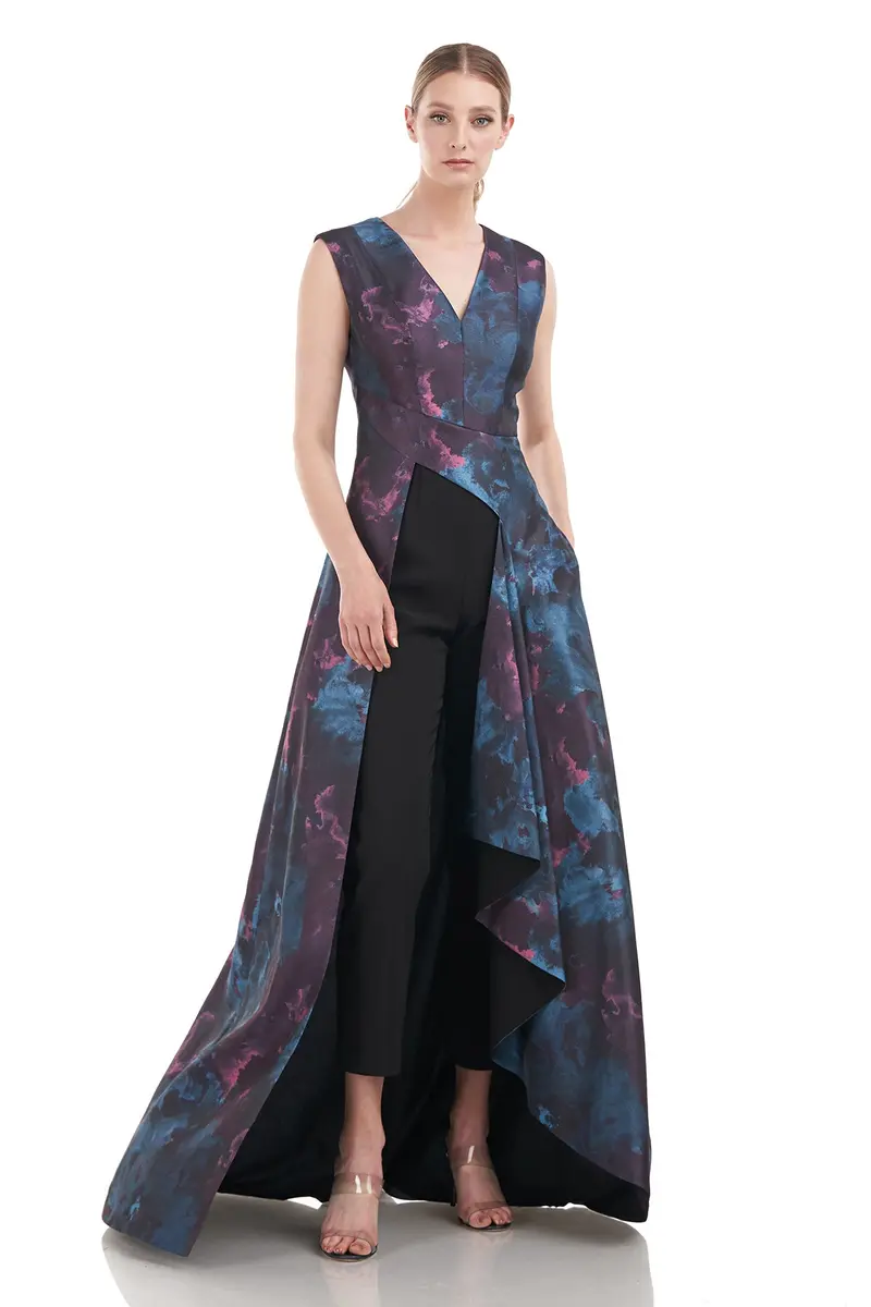 Sidney Two-Tone Jacquard Jumpsuit with Flared Pants