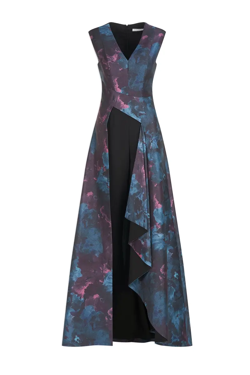 Sidney Two-Tone Jacquard Jumpsuit with Flared Pants