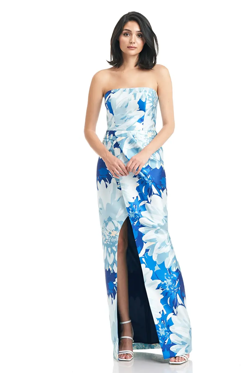 Strapless Floral Mikado Column Dress