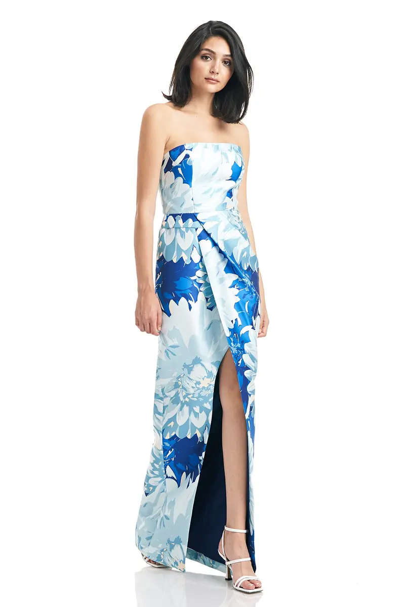Strapless Floral Mikado Column Dress
