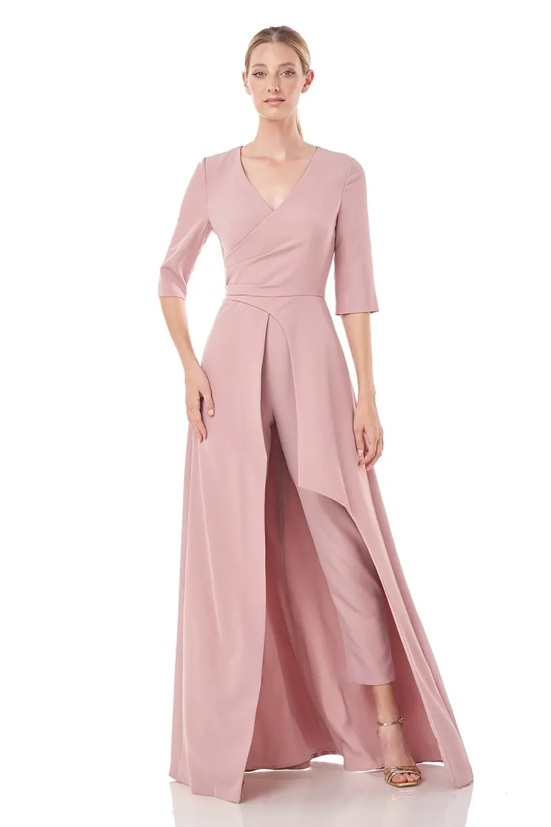 Stretch Crepe V-Neck Flounce Walk-Thru Jumpsuit