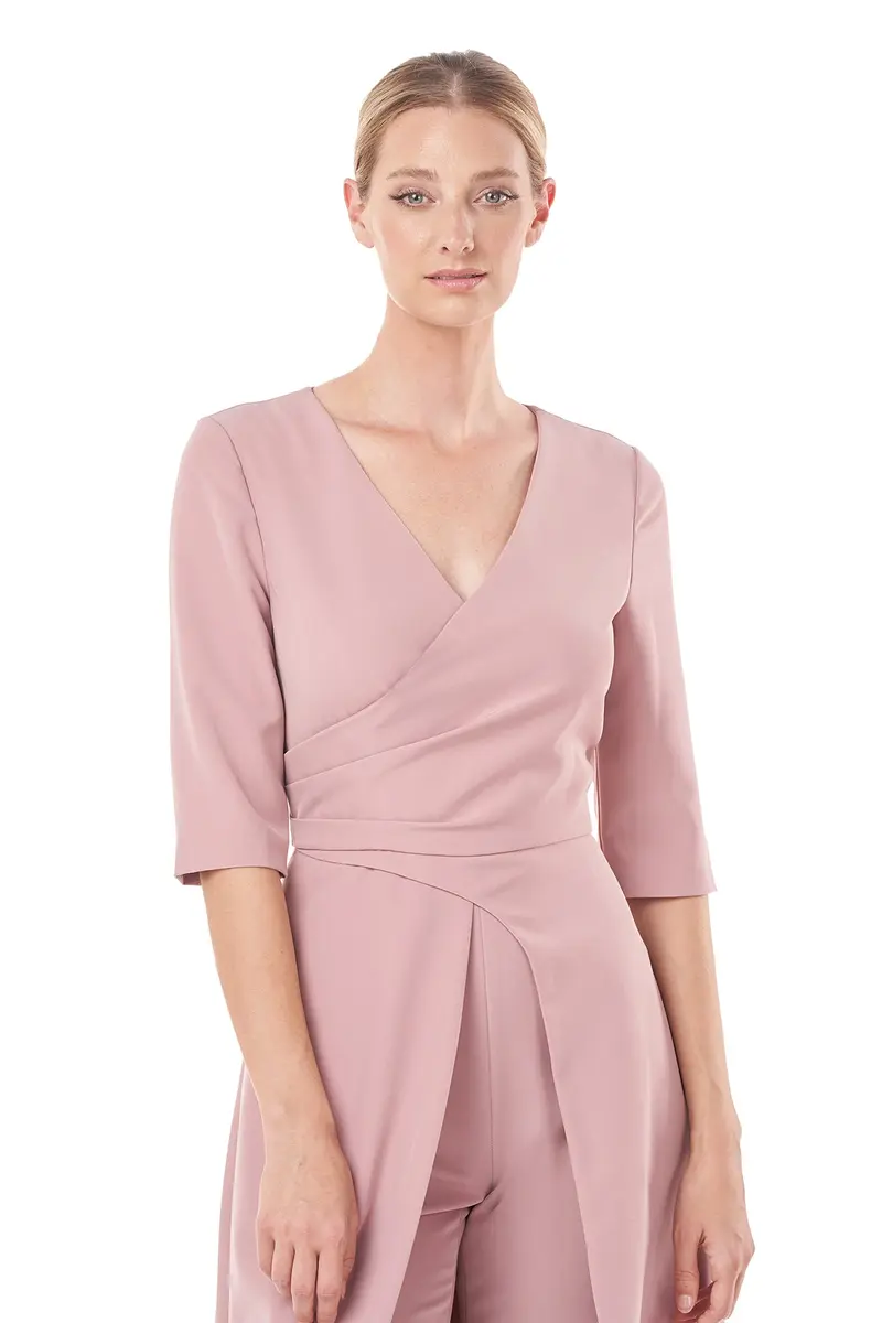 Stretch Crepe V-Neck Flounce Walk-Thru Jumpsuit