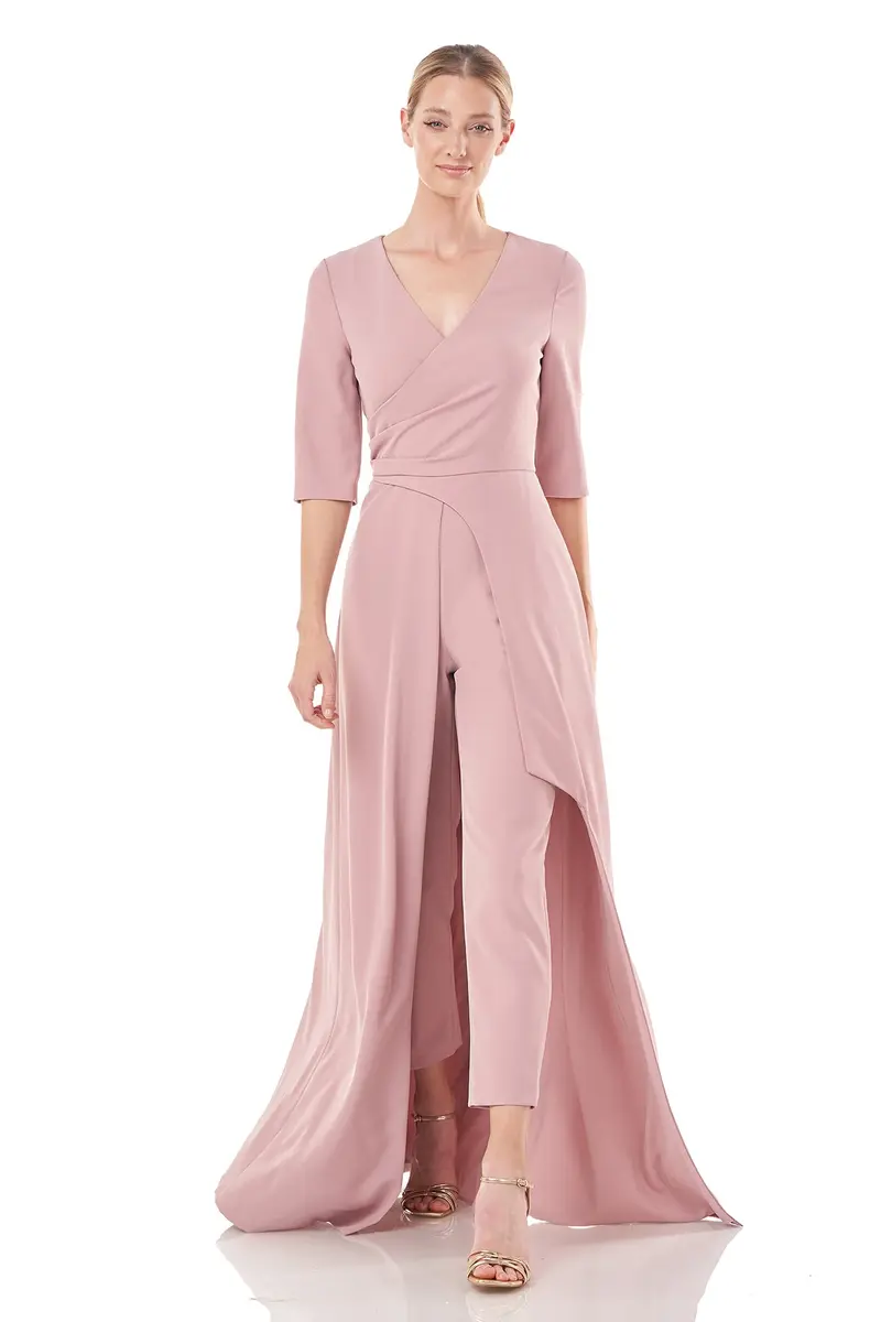 Stretch Crepe V-Neck Flounce Walk-Thru Jumpsuit