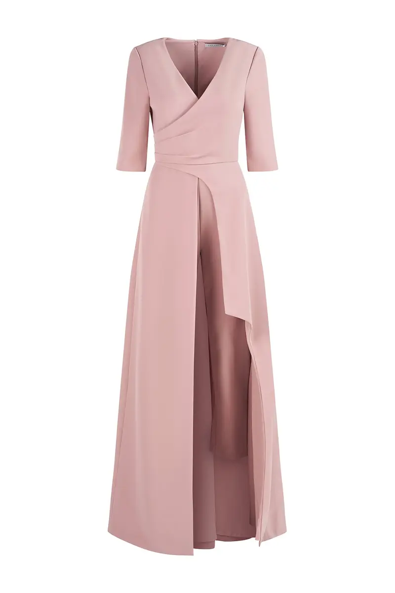 Stretch Crepe V-Neck Flounce Walk-Thru Jumpsuit