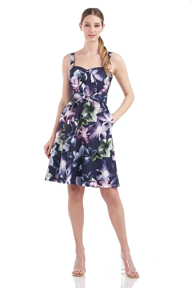 Sweetheart Neckline Stretch Poplin Dress with Wildflower Print