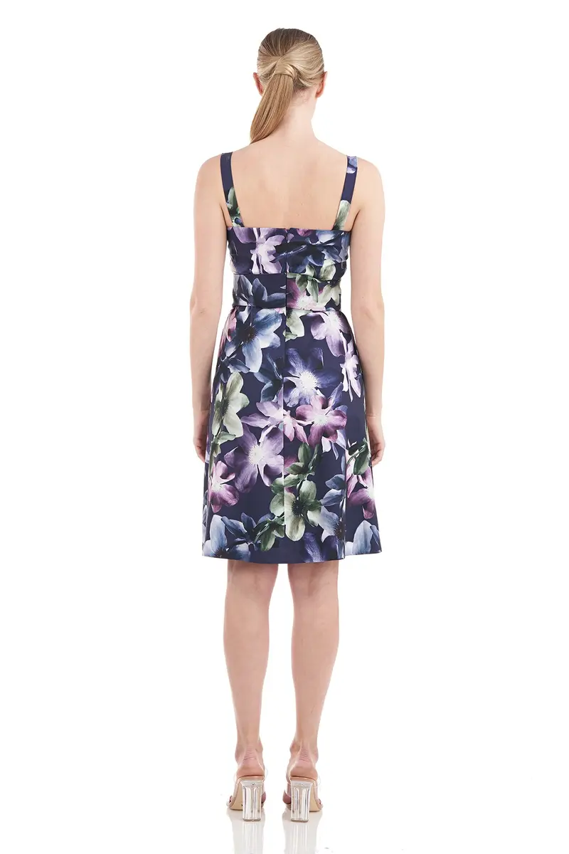 Sweetheart Neckline Stretch Poplin Dress with Wildflower Print 2