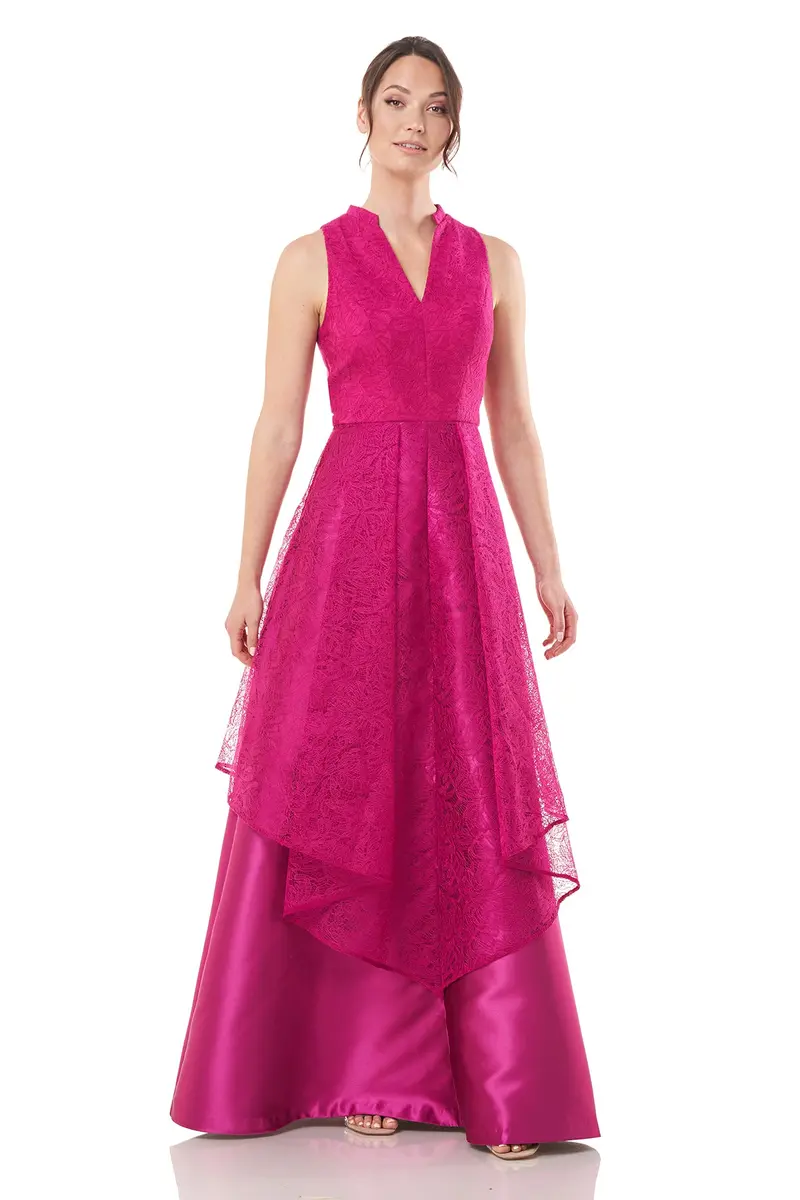 Tamara V-Neck Mandarin Collar Mikado Gown