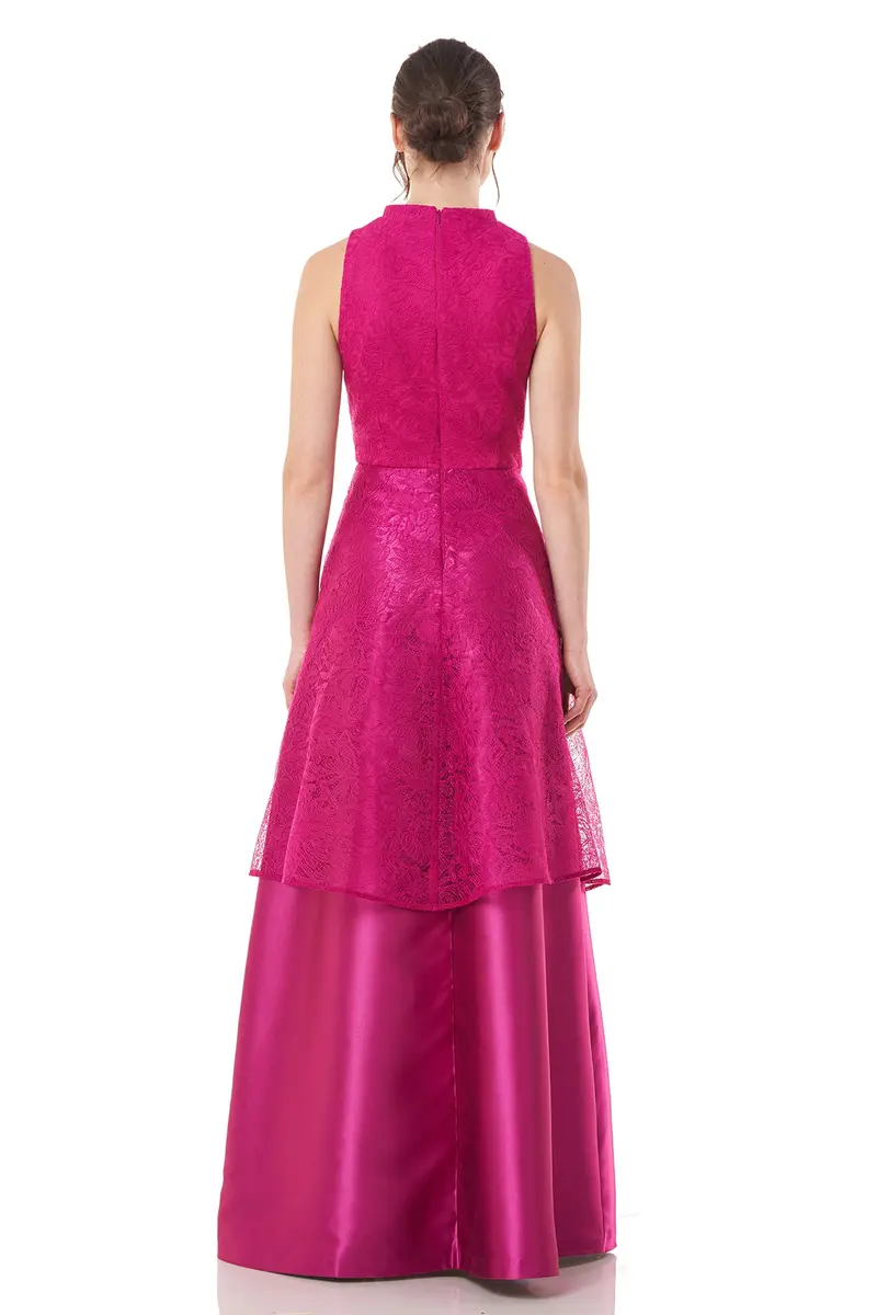 Tamara V-Neck Mandarin Collar Mikado Gown