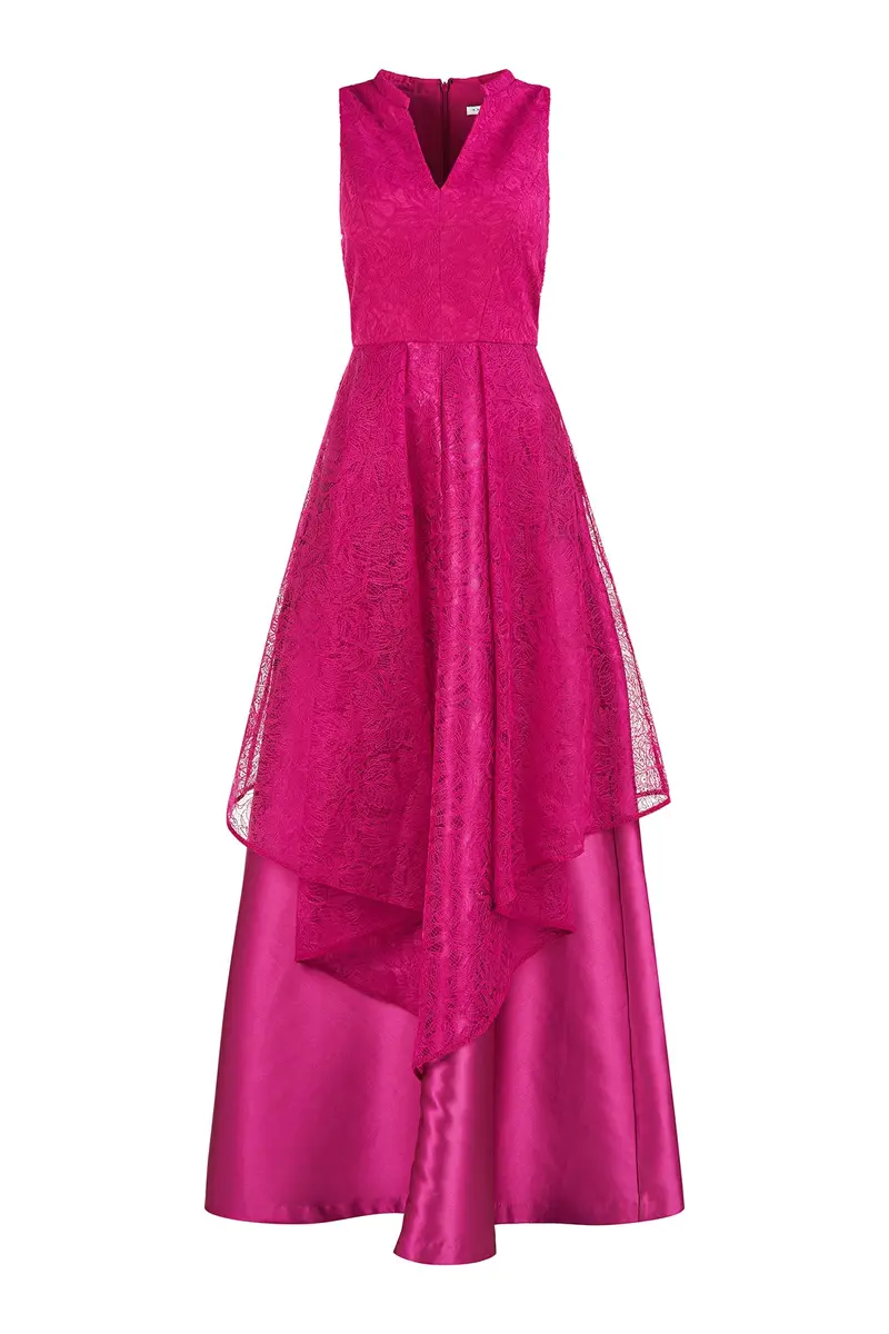 Tamara V-Neck Mandarin Collar Mikado Gown