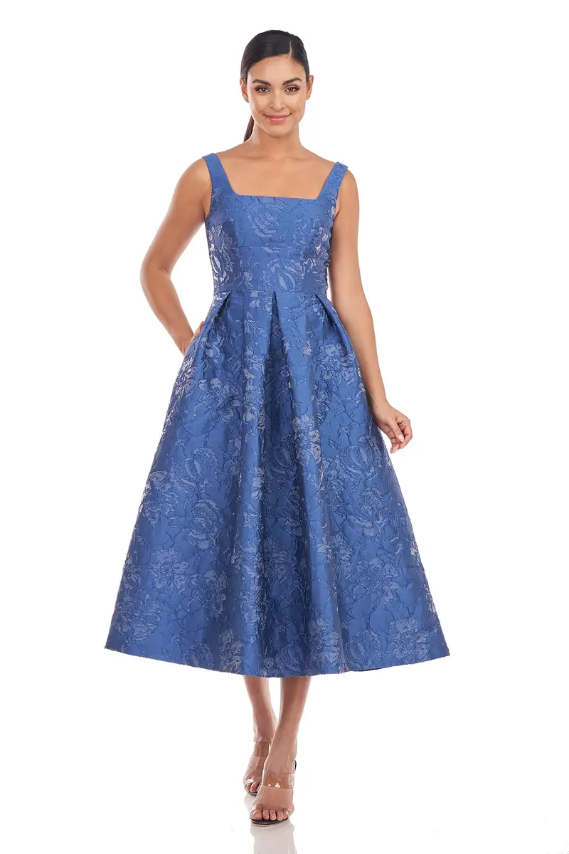 Tiegan Textured Floral Jacquard Tea-Length Dress