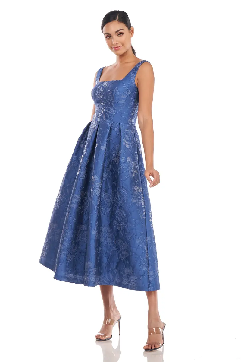 Tiegan Textured Floral Jacquard Tea-Length Dress