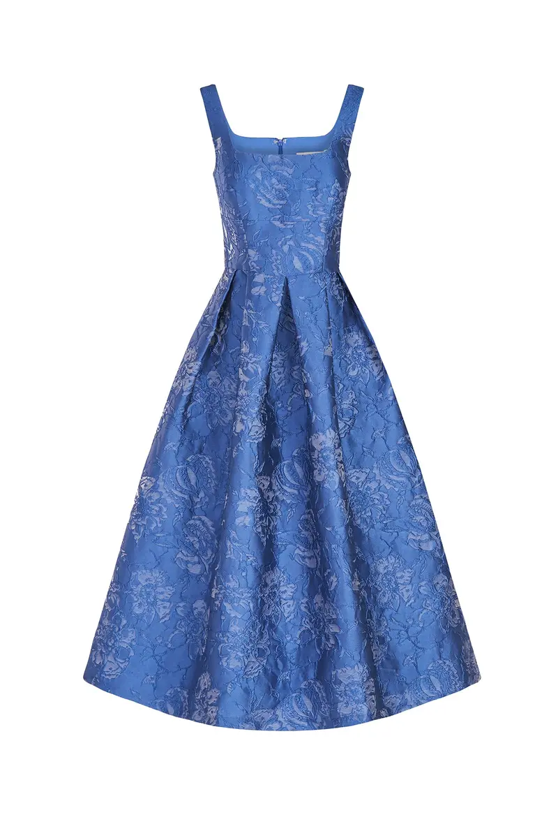 Tiegan Textured Floral Jacquard Tea-Length Dress