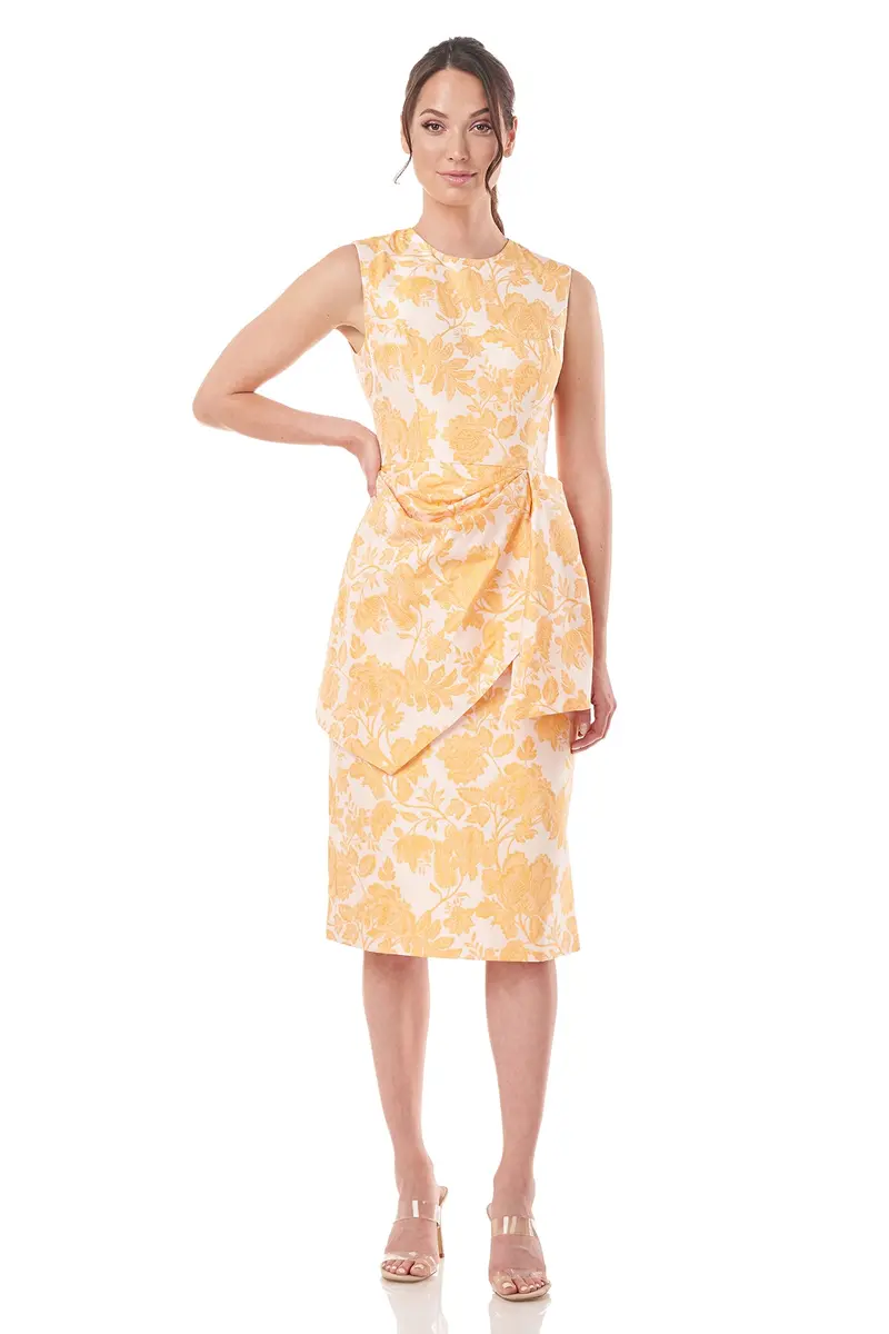 Tina Two-Tone Floral Jacquard Asymmetrical Midi Dress