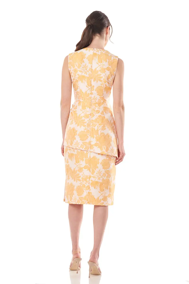 Tina Two-Tone Floral Jacquard Asymmetrical Midi Dress