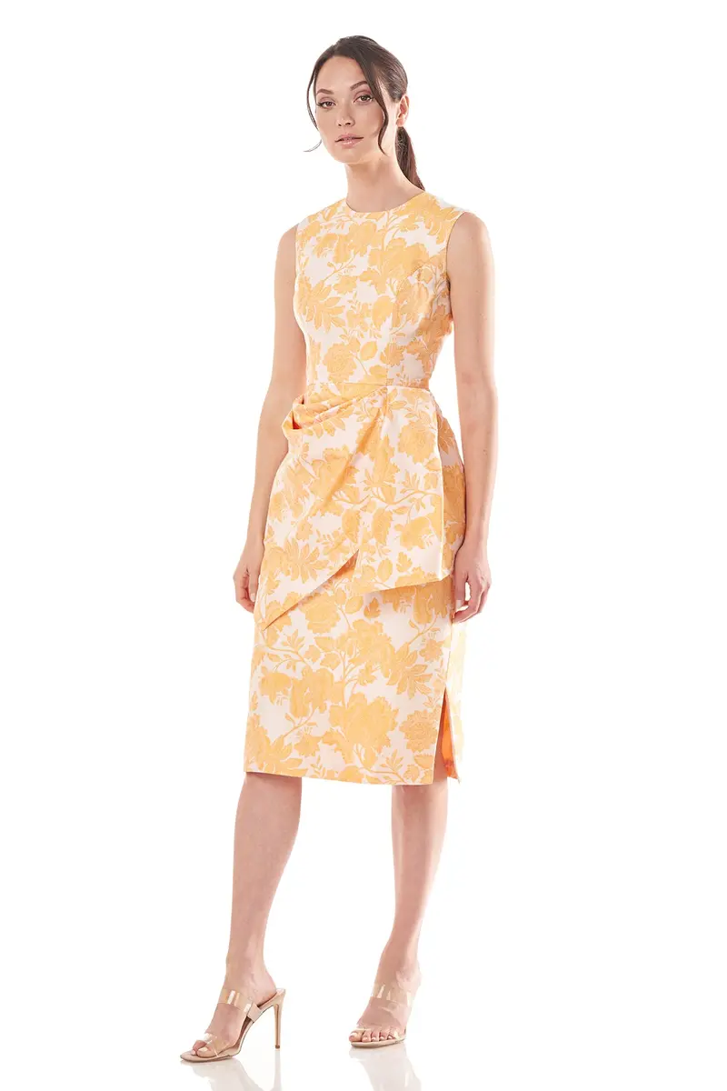Tina Two-Tone Floral Jacquard Asymmetrical Midi Dress