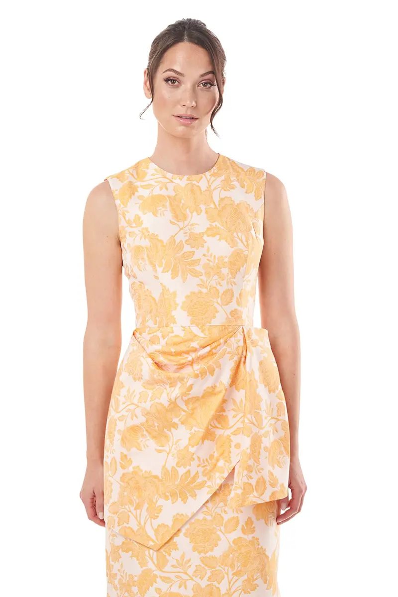 Tina Two-Tone Floral Jacquard Asymmetrical Midi Dress