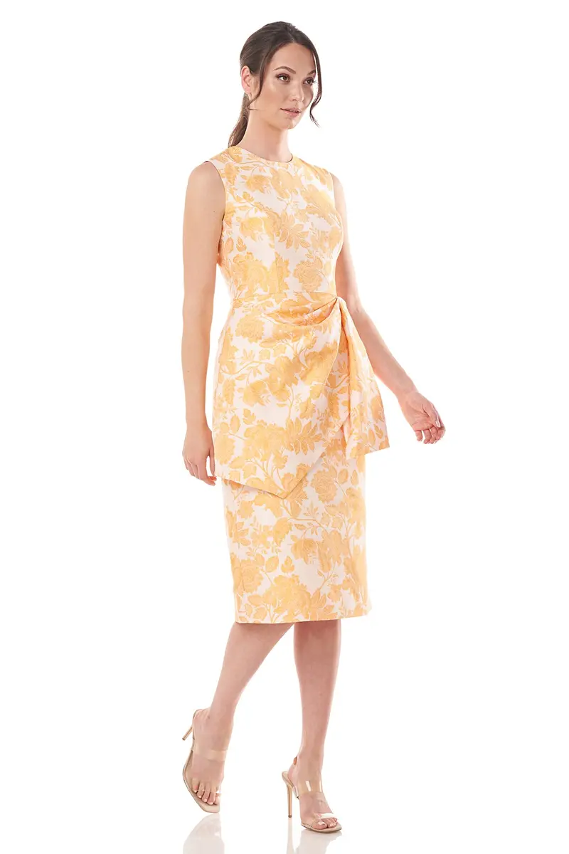 Tina Two-Tone Floral Jacquard Asymmetrical Midi Dress