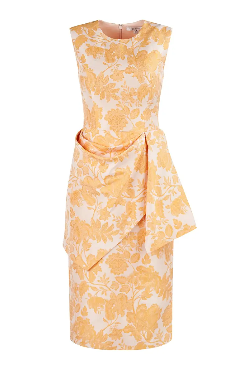 Tina Two-Tone Floral Jacquard Asymmetrical Midi Dress