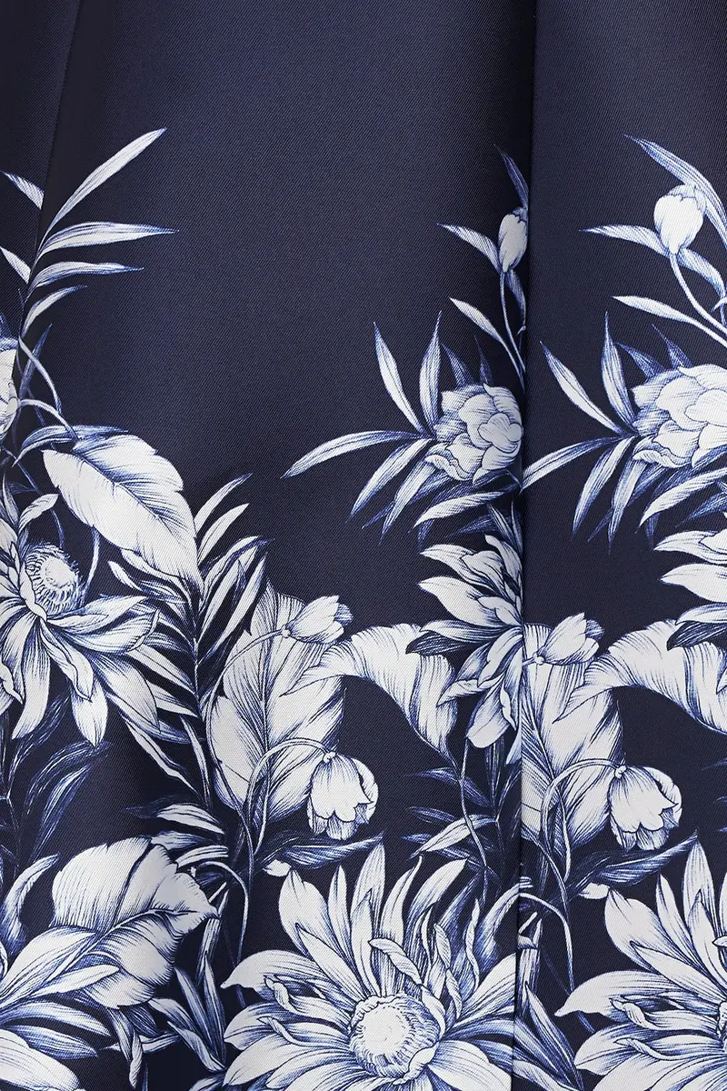 Tropical Border Print Tea-Length Mikado Dress