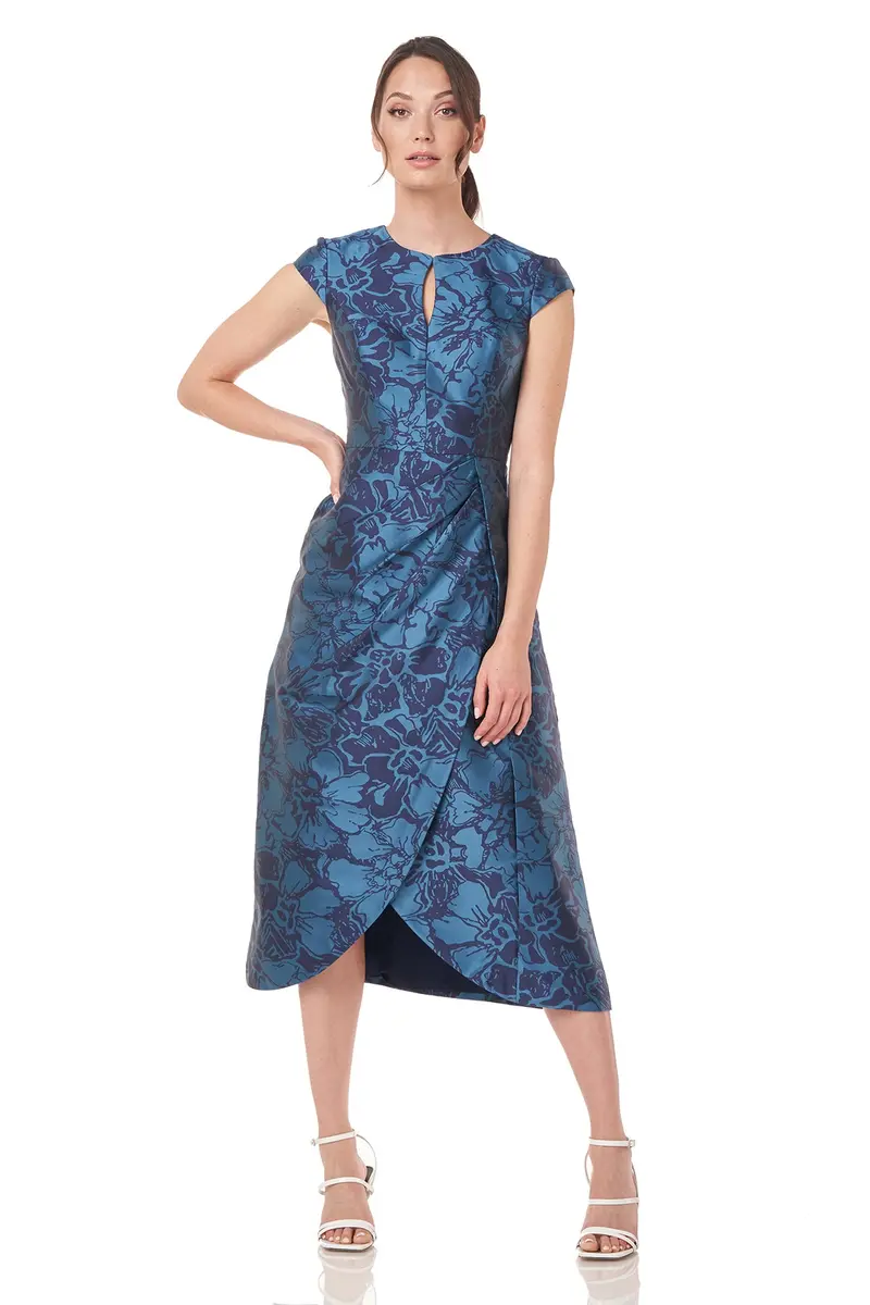 Two-Tone Floral Tulip-Hem Midi Dress